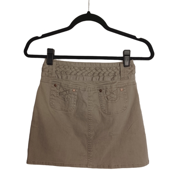 R4R JEANS Olive Green Braided Waist Military Mini A-Line Skirt 0 (XSmall) - Picture 2 of 5